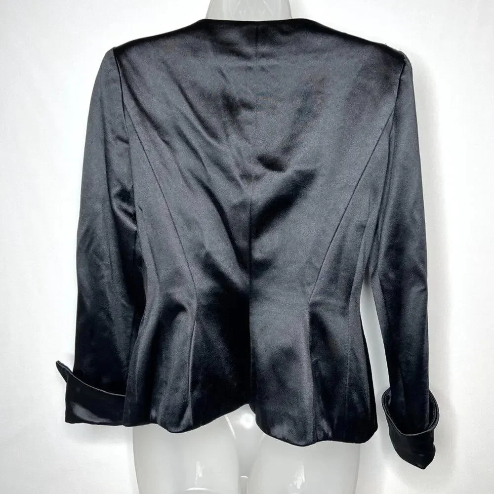 Vintage Tadashi Black Satin Eveningwear Blazer XS